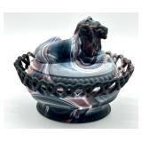 Vintage Purple Imperial Slag Glass Lidded Lion Candy Dish