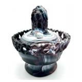Vintage Purple Imperial Slag Glass Lidded Lion Candy Dish