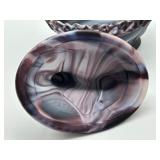 Vintage Purple Imperial Slag Glass Lidded Lion Candy Dish