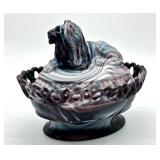 Vintage Purple Imperial Slag Glass Lidded Lion Candy Dish
