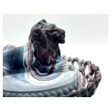 Vintage Purple Imperial Slag Glass Lidded Lion Candy Dish