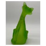 11” Fenton Glass Lime Green Alley Cat Figurine Hand Painted with Flowers