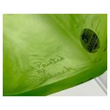 11” Fenton Glass Lime Green Alley Cat Figurine Hand Painted with Flowers