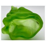 11” Fenton Glass Lime Green Alley Cat Figurine Hand Painted with Flowers