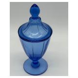 Fun Vintage Blue Glassware Items including Vintage Shirley Temple Creamer and Cambridge Glass Jar