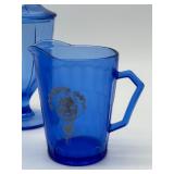Fun Vintage Blue Glassware Items including Vintage Shirley Temple Creamer and Cambridge Glass Jar