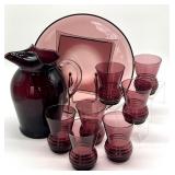 Vintage Amethyst Glass Platter, Pitcher and Tumbler Set