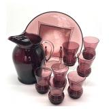 Vintage Amethyst Glass Platter, Pitcher and Tumbler Set