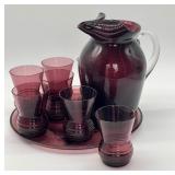 Vintage Amethyst Glass Platter, Pitcher and Tumbler Set
