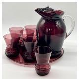 Vintage Amethyst Glass Platter, Pitcher and Tumbler Set