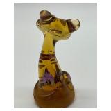 Vintage Fenton Amber Glass Hand Painted Happy Cat Figurine