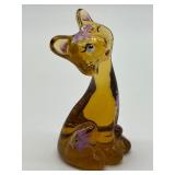 Vintage Fenton Amber Glass Hand Painted Happy Cat Figurine