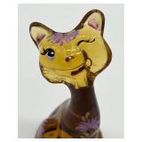 Vintage Fenton Amber Glass Hand Painted Happy Cat Figurine