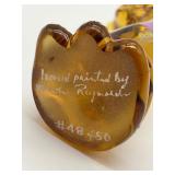 Vintage Fenton Amber Glass Hand Painted Happy Cat Figurine