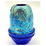 Fenton Glass Cobalt Blue Iridized Nativity Fairy Light Lamp