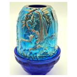 Fenton Glass Cobalt Blue Iridized Nativity Fairy Light Lamp