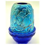 Fenton Glass Cobalt Blue Iridized Nativity Fairy Light Lamp