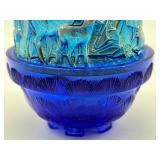 Fenton Glass Cobalt Blue Iridized Nativity Fairy Light Lamp