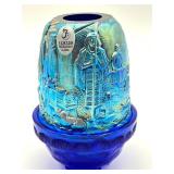 Fenton Glass Cobalt Blue Iridized Nativity Fairy Light Lamp