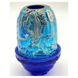 Fenton Glass Cobalt Blue Iridized Nativity Fairy Light Lamp