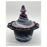 Vintage Imperial Glass Purple Slag Glass Covered Candy Dish