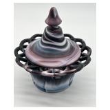 Vintage Imperial Glass Purple Slag Glass Covered Candy Dish
