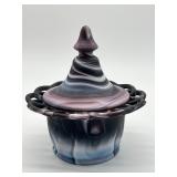 Vintage Imperial Glass Purple Slag Glass Covered Candy Dish