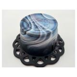 Vintage Imperial Glass Purple Slag Glass Covered Candy Dish