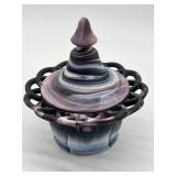 Vintage Imperial Glass Purple Slag Glass Covered Candy Dish