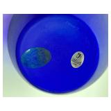 Fenton Glass Cobalt Blue Hand Painted Butterfly Vase