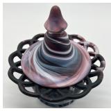 Vintage Imperial Glass Purple Slag Glass Covered Candy Dish