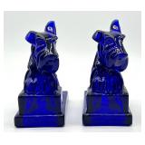 Pair of Cambridge Glass Cobalt Blue Scotty Dog Book Ends