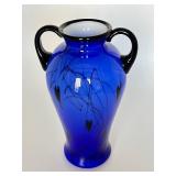 Fenton Art Glass Cobalt Blue Hanging Hearts Double Handled Vase
