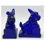Pair of Cambridge Glass Cobalt Blue Scotty Dog Book Ends