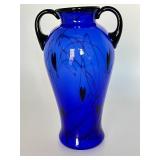 Fenton Art Glass Cobalt Blue Hanging Hearts Double Handled Vase