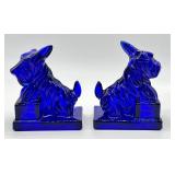 Pair of Cambridge Glass Cobalt Blue Scotty Dog Book Ends