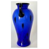 Fenton Art Glass Cobalt Blue Hanging Hearts Double Handled Vase