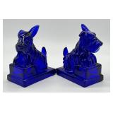 Pair of Cambridge Glass Cobalt Blue Scotty Dog Book Ends
