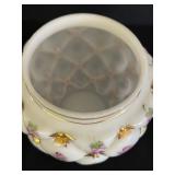 Beautiful Consolidated Glass Company Charleston Hand Painted Quilted Milk Glass Biscuit / Beauty Jar