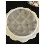 Beautiful Consolidated Glass Company Charleston Hand Painted Quilted Milk Glass Biscuit / Beauty Jar