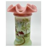 Vintage 2002 Fenton FAGCA Burmese Hand Painted Vase