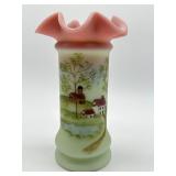 Vintage 2002 Fenton FAGCA Burmese Hand Painted Vase