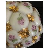 Beautiful Consolidated Glass Company Charleston Hand Painted Quilted Milk Glass Biscuit / Beauty Jar