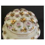Beautiful Consolidated Glass Company Charleston Hand Painted Quilted Milk Glass Biscuit / Beauty Jar