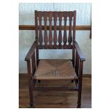 Antique Wood Armchair with Rush Seat