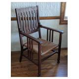 Antique Wood Armchair with Rush Seat
