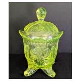 Vintage Footed Uranium Glass Lidded Dish