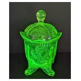 Vintage Footed Uranium Glass Lidded Dish