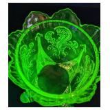 Vintage Footed Uranium Glass Lidded Dish