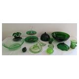 Assorted Vintage Green Glass Servingware